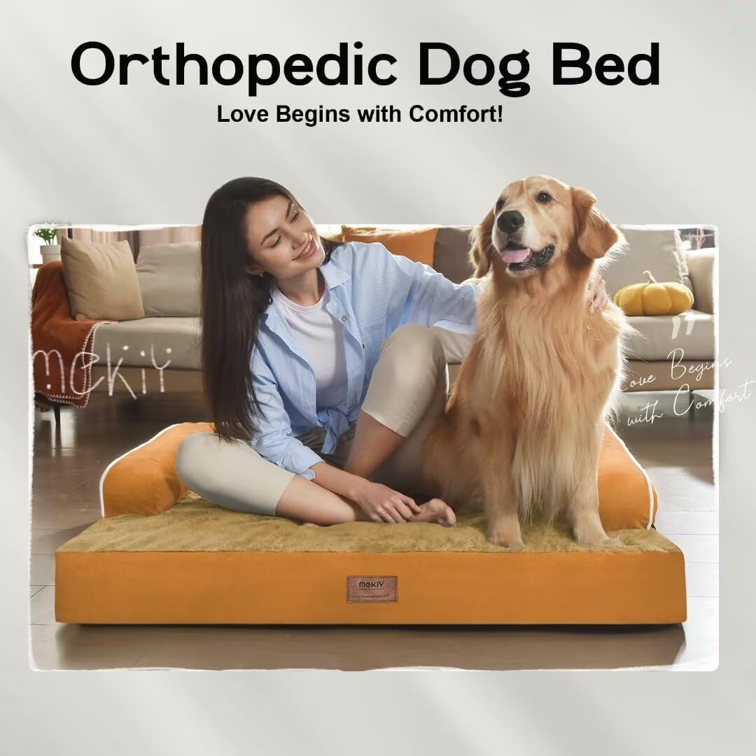 Large Dog Bed Orthopedic Washable - Beds Bolster - Medium XL XLarge Big Dogs - Memory Foam Couch Sofa - Waterproof with Removable Cover