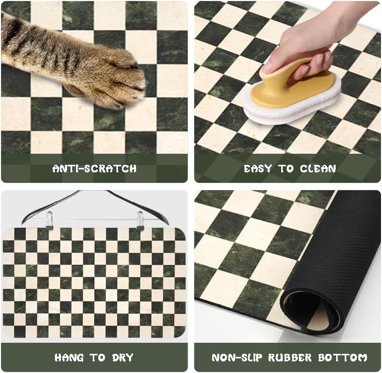 Dog Food Mats for Floors Waterproof, Pet Water Bowl Mats Pet Feeding Absorbent Placemats Plaid 12 * 20 inch