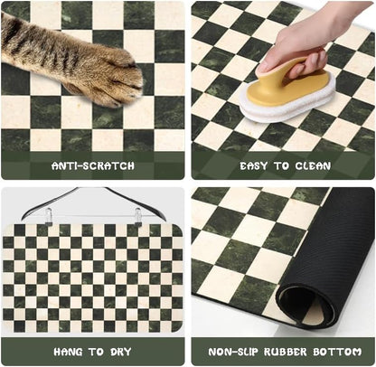 Dog Food Mats for Floors Waterproof, Pet Water Bowl Mats Pet Feeding Absorbent Placemats Plaid 12 * 20 inch