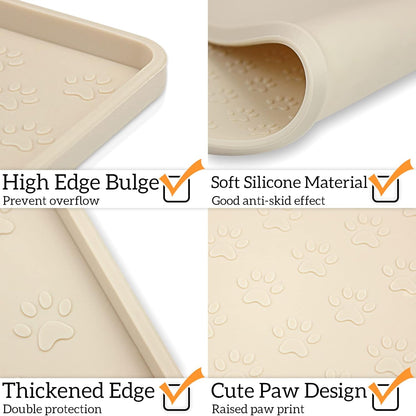 Ptlom Pet Placemat for Dog and Cat, Mat for Prevent Food and Water Overflow, Suitable for Small, Medium and Big Pet, 18" 12", Grey, Silicone