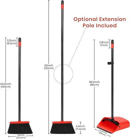 TreeLen Broom and Dustpan Set with 52" Long Handle for Home Kitchen Room Office Lobby Floor Use Upright Stand Up Stand Up Broom with Dustpan Combo