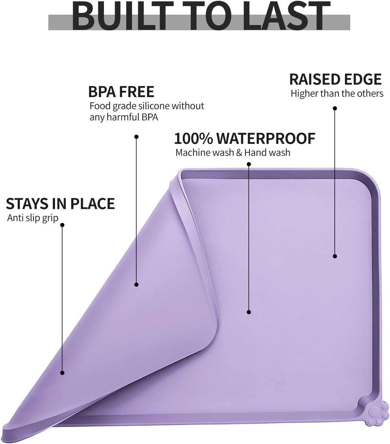Reopet Waterproof Pet Feeding Mat, Non-Slip Silicone Placemats for Dog Cat Food and Water Bowl, High Raised Edges to Prevent Spills and Protect Floors