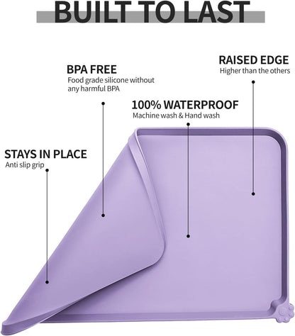 Reopet Waterproof Pet Feeding Mat, Non-Slip Silicone Placemats for Dog Cat Food and Water Bowl, High Raised Edges to Prevent Spills and Protect Floors