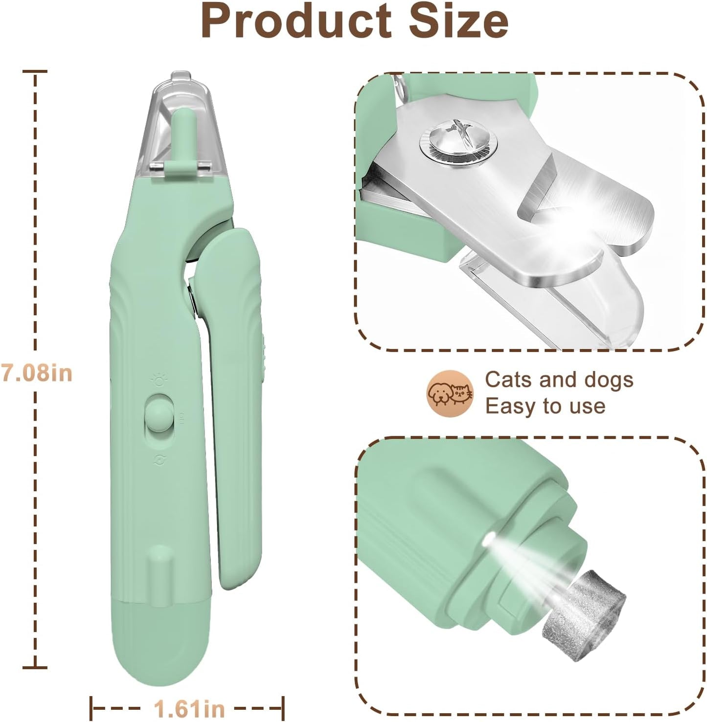 2-in-1 Dog Nail Clippers and Cat Nail Clippers with Light, Quick Sensor and Safety Guard, USB Rechargeable Pet Nail Trimmer with 2 LED Lights for Large Medium Small Dogs and Cats (White)