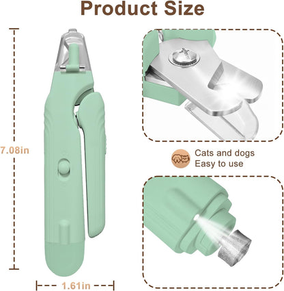 2-in-1 Dog Nail Clippers and Cat Nail Clippers with Light, Quick Sensor and Safety Guard, USB Rechargeable Pet Nail Trimmer with 2 LED Lights for Large Medium Small Dogs and Cats (White)