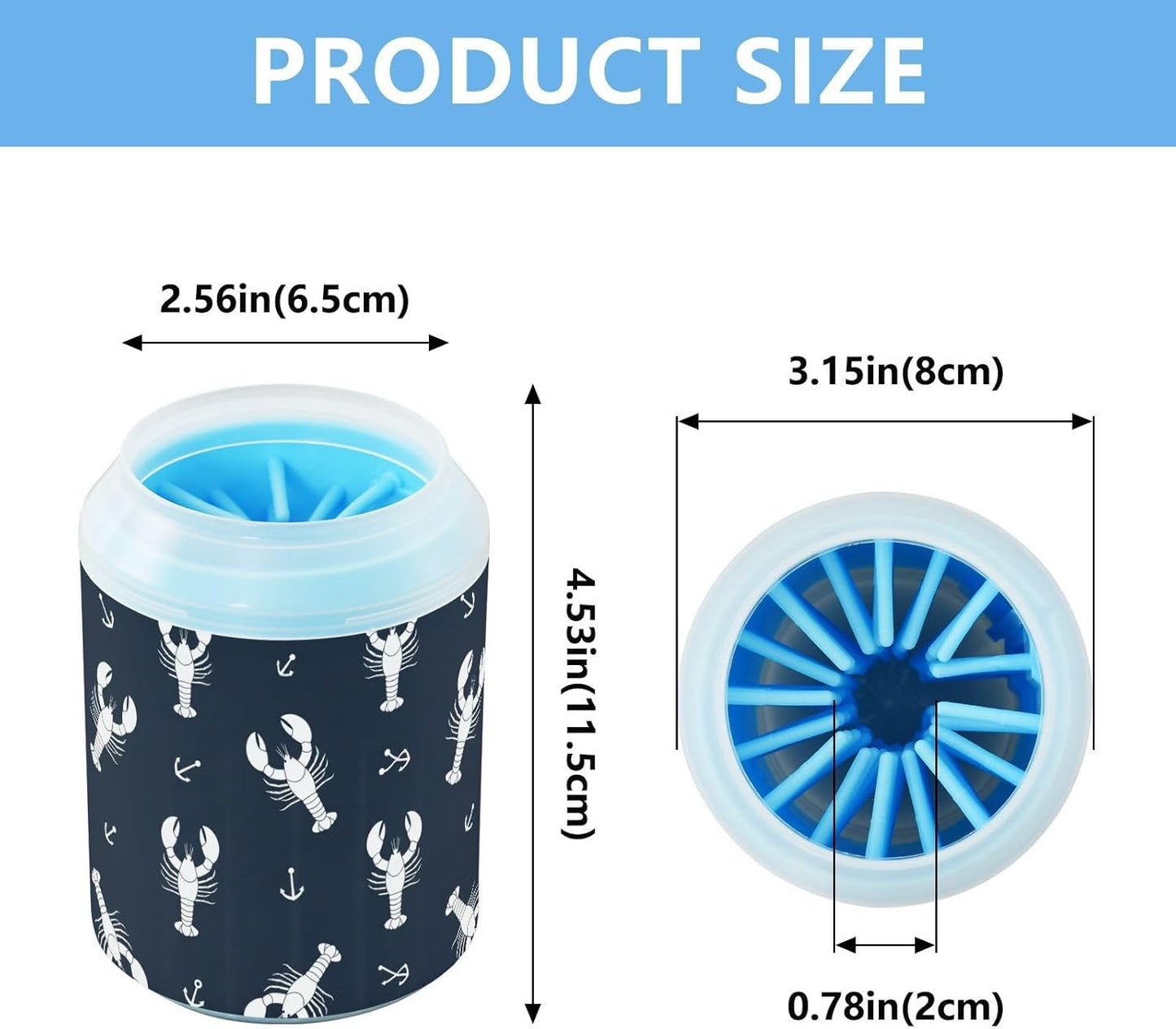 Lobsters Black Pattern Dog Paw Cleaner Cup with Soft Silicone Brush, Lightweight Small Portable Muddy Paw Washer for Dogs, Easy to Use Pet Foot Cleaner