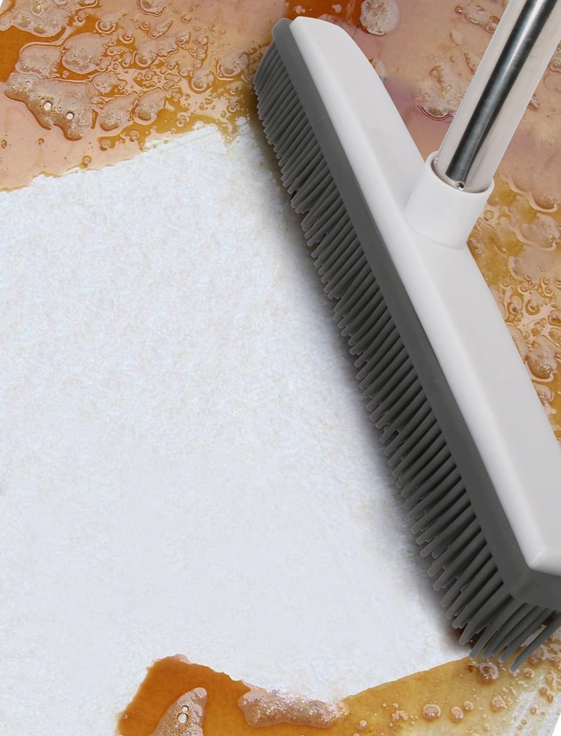 Pet Hair Rubber Broom with Squeegee for Carpet,Fur Remover Broom Carpet Rake for Pet Hair Removal, with 50" Long Handle, Dual-Sided for Hardwood Floor, Tile,Portable Detailing Lint Brush