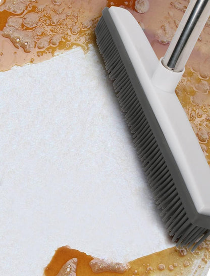 Pet Hair Rubber Broom with Squeegee for Carpet,Fur Remover Broom Carpet Rake for Pet Hair Removal, with 50" Long Handle, Dual-Sided for Hardwood Floor, Tile,Portable Detailing Lint Brush