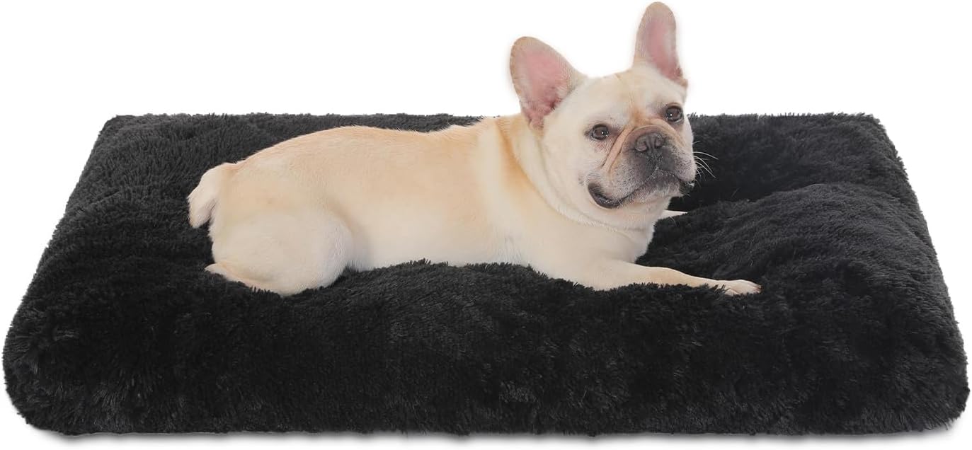 Bedfolks Waterproof Dog Crate Bed, Plush With Removable Washable Cover, Faux Fur Crate Pad for Medium Dogs, Fluffy Kennel 29"x21", Dark Grey