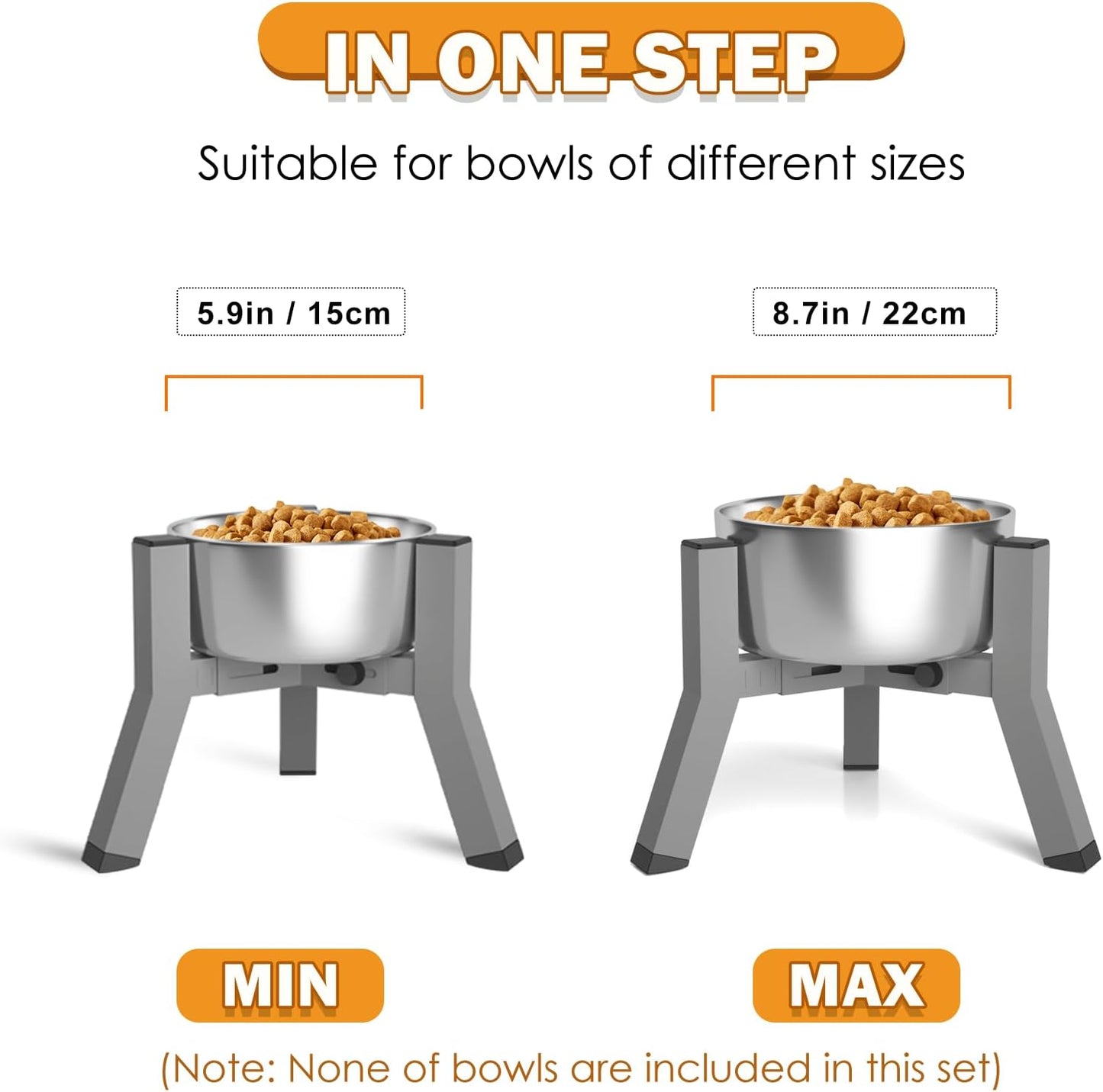 Elevated Dog Bowls for Large and Extra Large Dogs, Adjustable Width Dog Bowl Stand for 7-10.6" Wide Bowls, Food and Water Feeder, 13.7 in Tall Single Holder (Bowl Not Included)