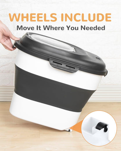 30-35 Lbs Dog Food Storage Container Collapsible Dog Food Container with Airtight Lids, Wheels, Scoop and 2pcs Food Storage Containers, Large Pet food storage for Dog, Cat