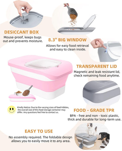 10-13 Lbs Dog Food Stroage Container, Collapsible Dog Food Containers with Airtight Lid, Pet Food Scoop, Pet Food Storage Container Dry Food for Dog, Cat and Other Pets