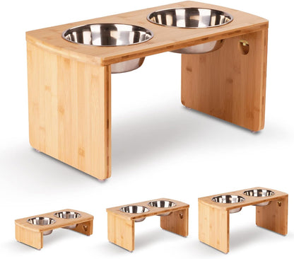 Elevated Dog Bowls, Bamboo Raised Dog Bowl for Medium Dogs, with 2 Stainless Steel Bowls (7'' Tall-40 oz Bowl)