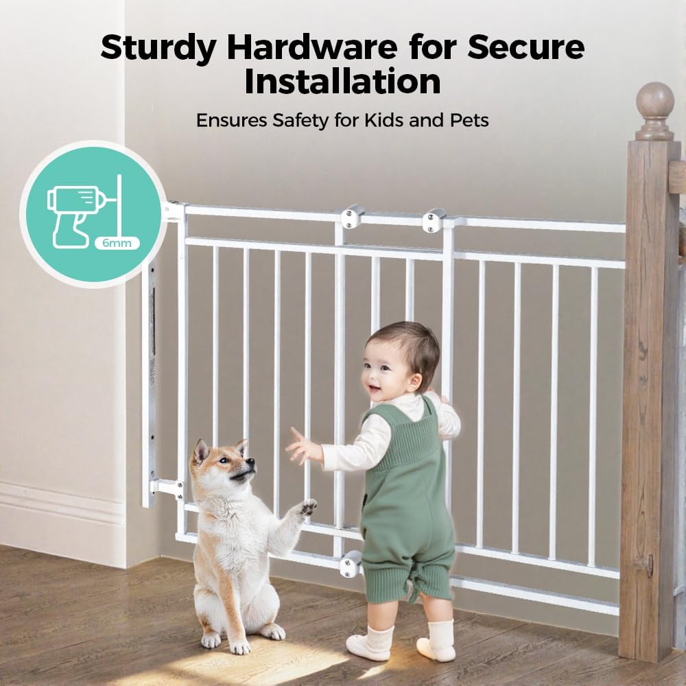 COMOMY 27.5-43" Baby Gate No Bottom Bar for Stairs and Doorways, 2-in-1 Auto Close Dog Gate Indoor for the House, Hardware Mounted Pet Gate with Large Walk Thru Door, Child Safety Gate for Dogs, Black