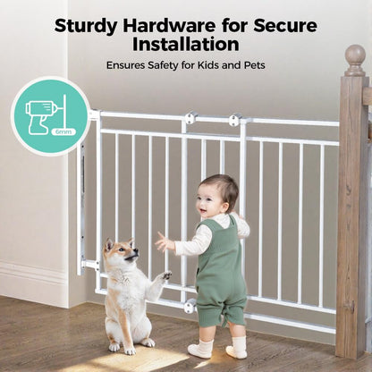 COMOMY 27.5-43" Baby Gate No Bottom Bar for Stairs and Doorways, 2-in-1 Auto Close Dog Gate Indoor for the House, Hardware Mounted Pet Gate with Large Walk Thru Door, Child Safety Gate for Dogs, Black