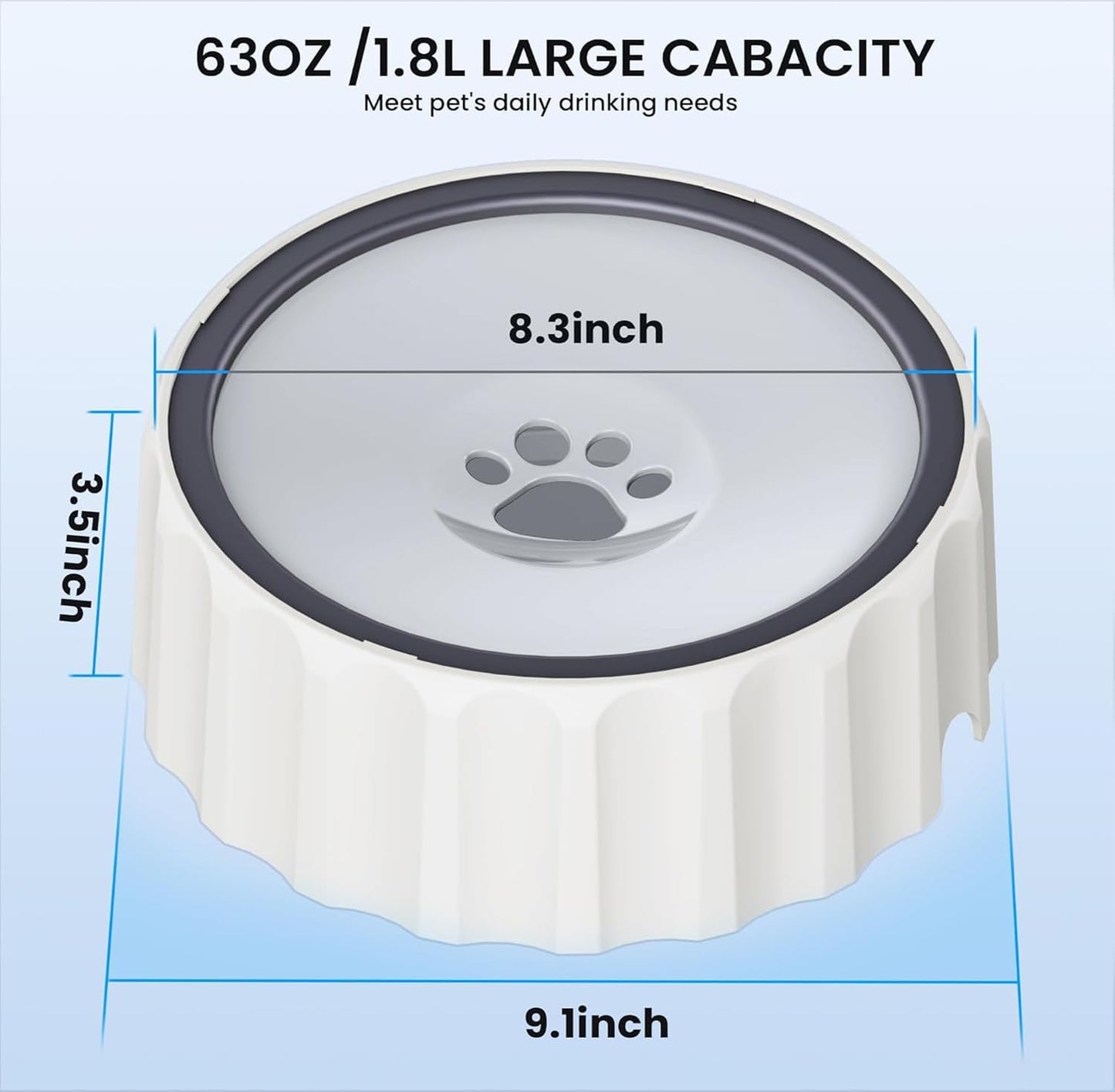 Dog Water Bowl No Spill 70oz/2L Large Capacity Dispenser Non Slip No Splash Bowl Pet Slow Feeder No Drip Dog Water Bowl on Vehicle Slow Water Bowl for Dogs and Cats
