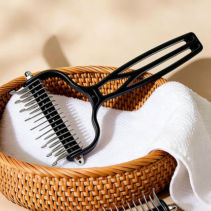 Double Sided Dematting Comb for Cats & Dogs, Undercoat Rake, Safe Deshedding Grooming Tool, Gentle Matt Remover Detangler for Long Thick Haired Pets, Ergonomic Pet Grooming Brush (Black)