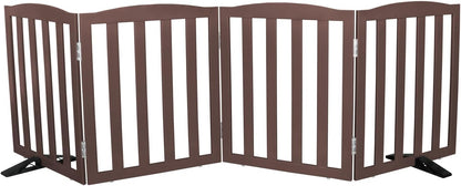 Freestanding Dog Gate Indoor,Doggie Gate Foldable Pet Gates for Doorways,Stairs or Hallways, Wooden Brown Pet Gate for the House, Pet Fence with Support Feet Included,24 "Height-3 Panels