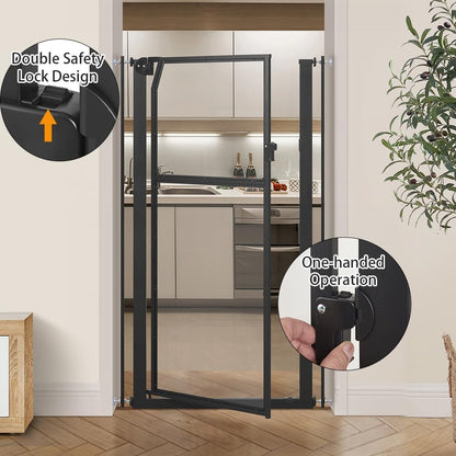 unipaws 56" Extra Tall Pet Gate, Clear Transparent Tall Cat Gate, 29.5-33.5" Wide No Drilling Pressure Mounted Dog Gate for Doorway, Hallway, Stairs, White