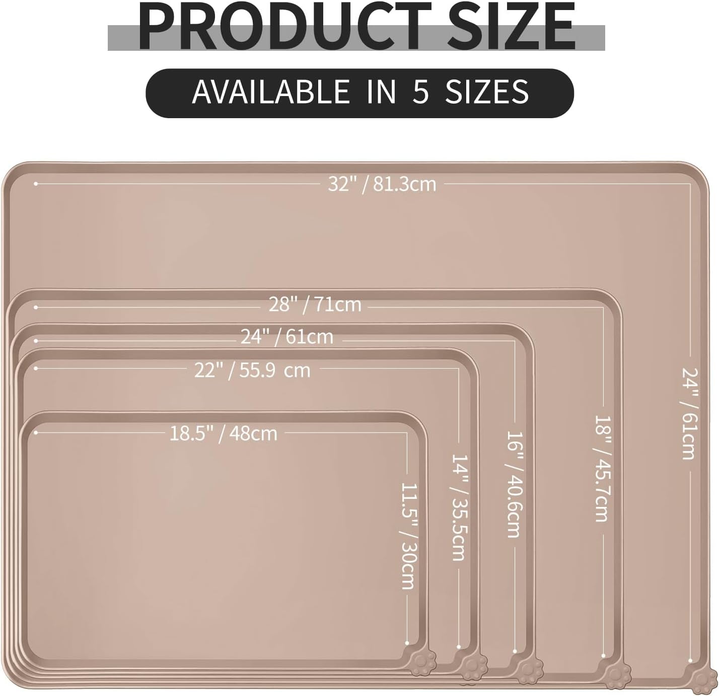 Reopet Waterproof Pet Feeding Mat, Non-Slip Silicone Placemats for Dog Cat Food and Water Bowl, High Raised Edges to Prevent Spills and Protect Floors