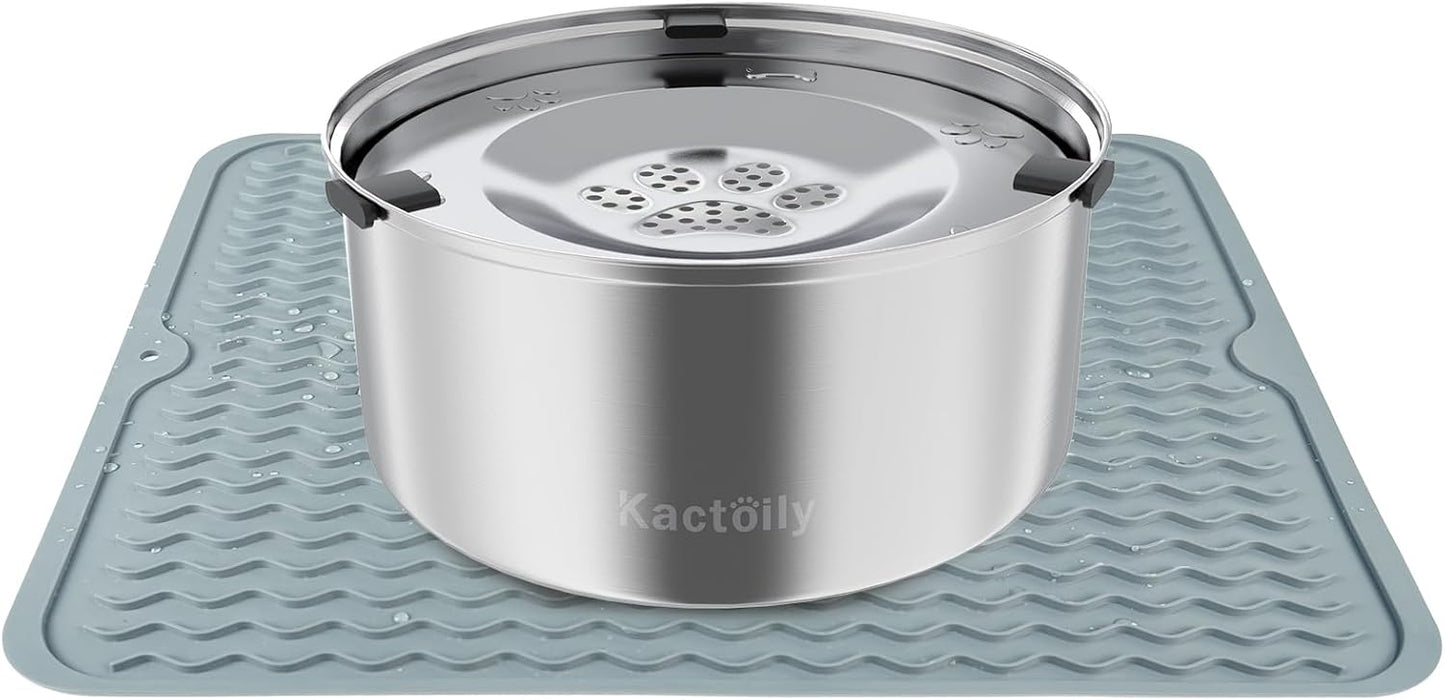 Kactoily 3L/101oz Large Capacity Dog Water Bowl Stainless Steel No Spill Dog Bowls Slow Drinking Dog Water Feeder Dispenser