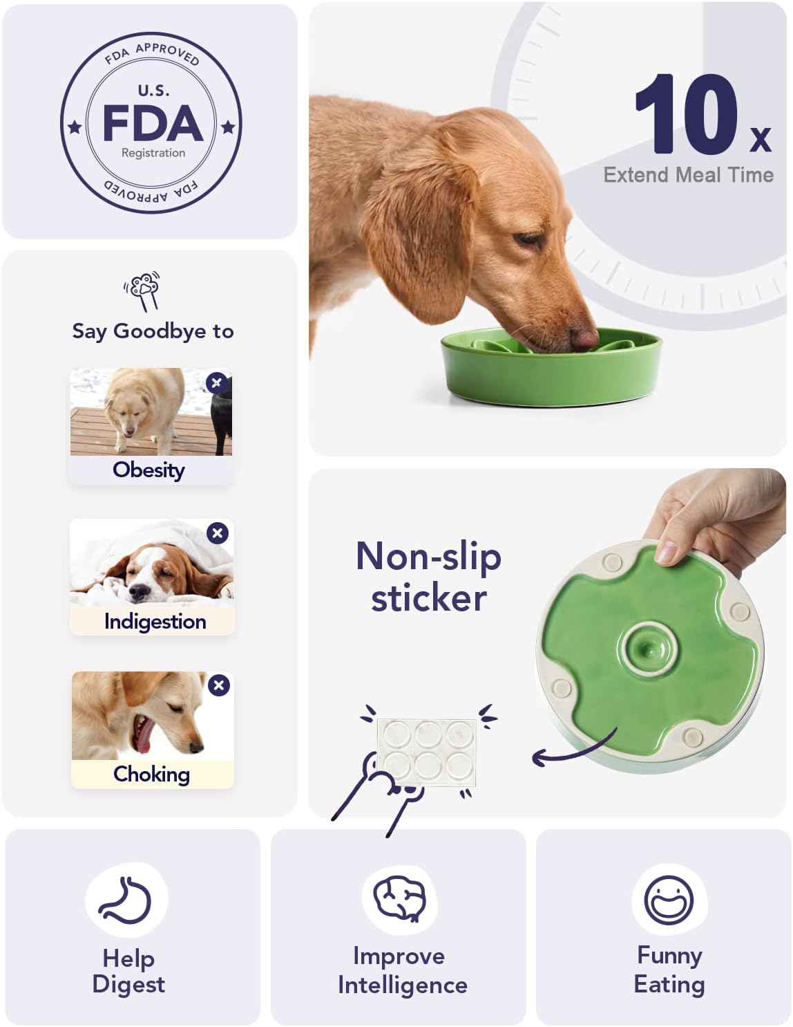 LE TAUCI Dog Bowls Slow Feeder Ceramic, 1.5 Cup Slow Feeding Bowl for Small and Medium Breed, Puzzle Dog Food Bowl for Fast Eater, Maze Purple