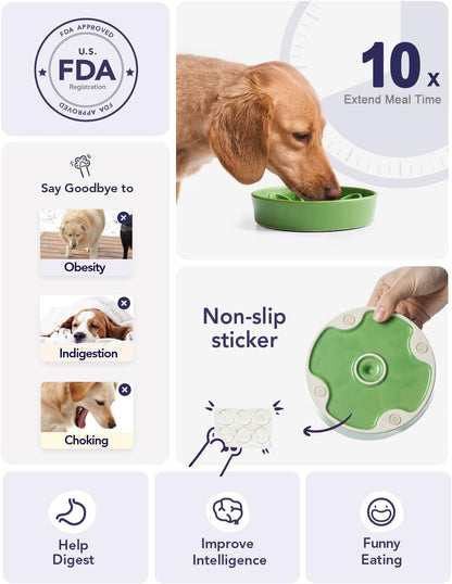 LE TAUCI Dog Bowls Slow Feeder Ceramic, 1.5 Cup Slow Feeding Bowl for Small and Medium Breed, Puzzle Dog Food Bowl for Fast Eater, Maze Purple