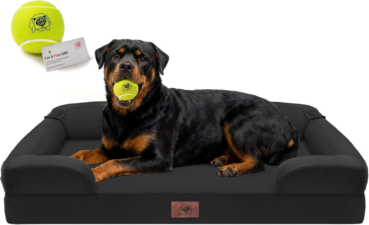 Extra Large Dog Bed, Orthopedic XL Washable Memory Foam Bed for Big Dogs Waterproof Pet Couch Sofa Bolster with Removable Cover, Non-Slip Bottom, Tennis Ball Toy, 42x30