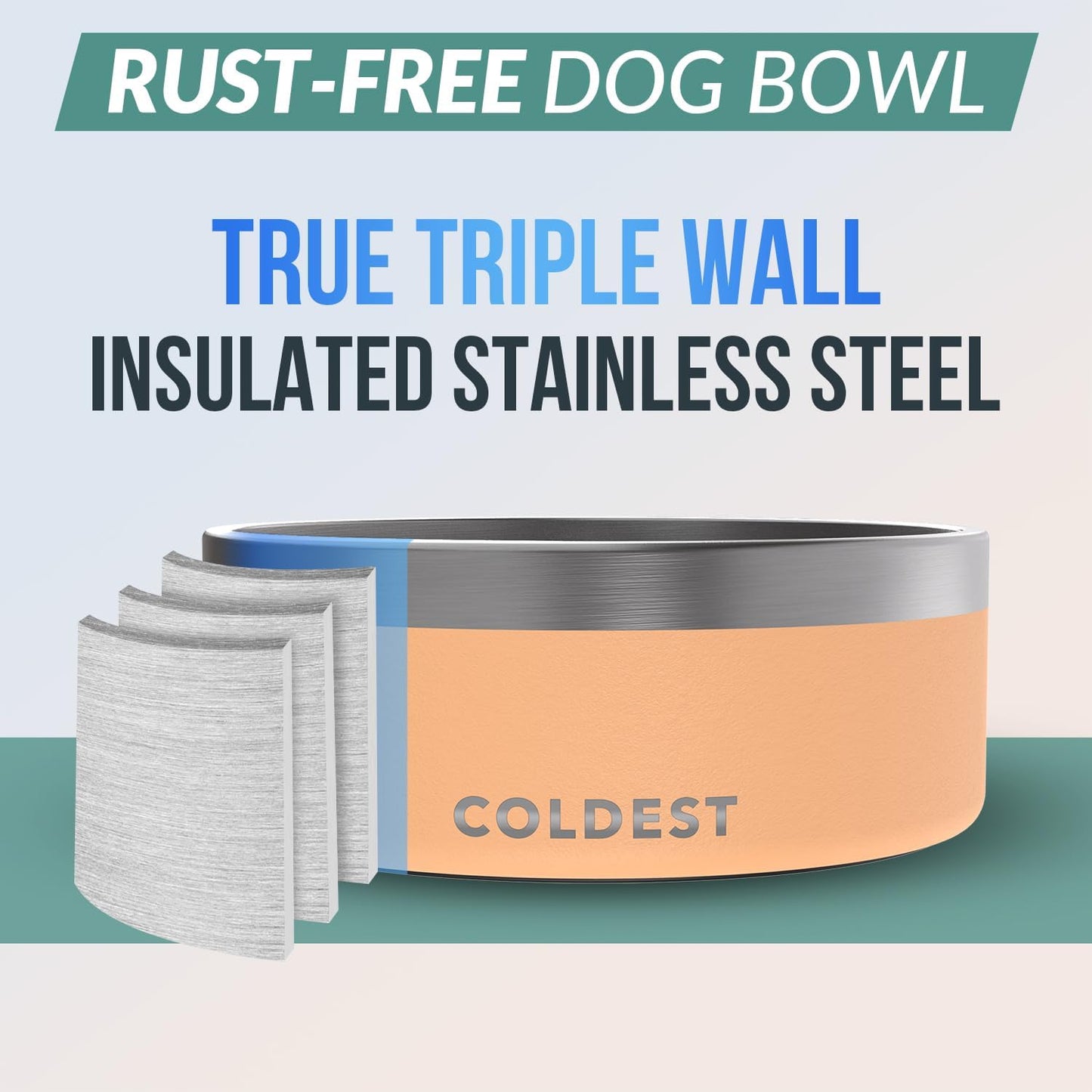 Coldest Dog Bowl - Anti Rust Metal, Non Slip, 3 Layers Insulated Stainless Steel Dog Bowls - Spill Proof & Heavy Duty - Water Bowl for Dogs, Cats & Pets, Dish Washer Safe (21 oz, Stealth Black)