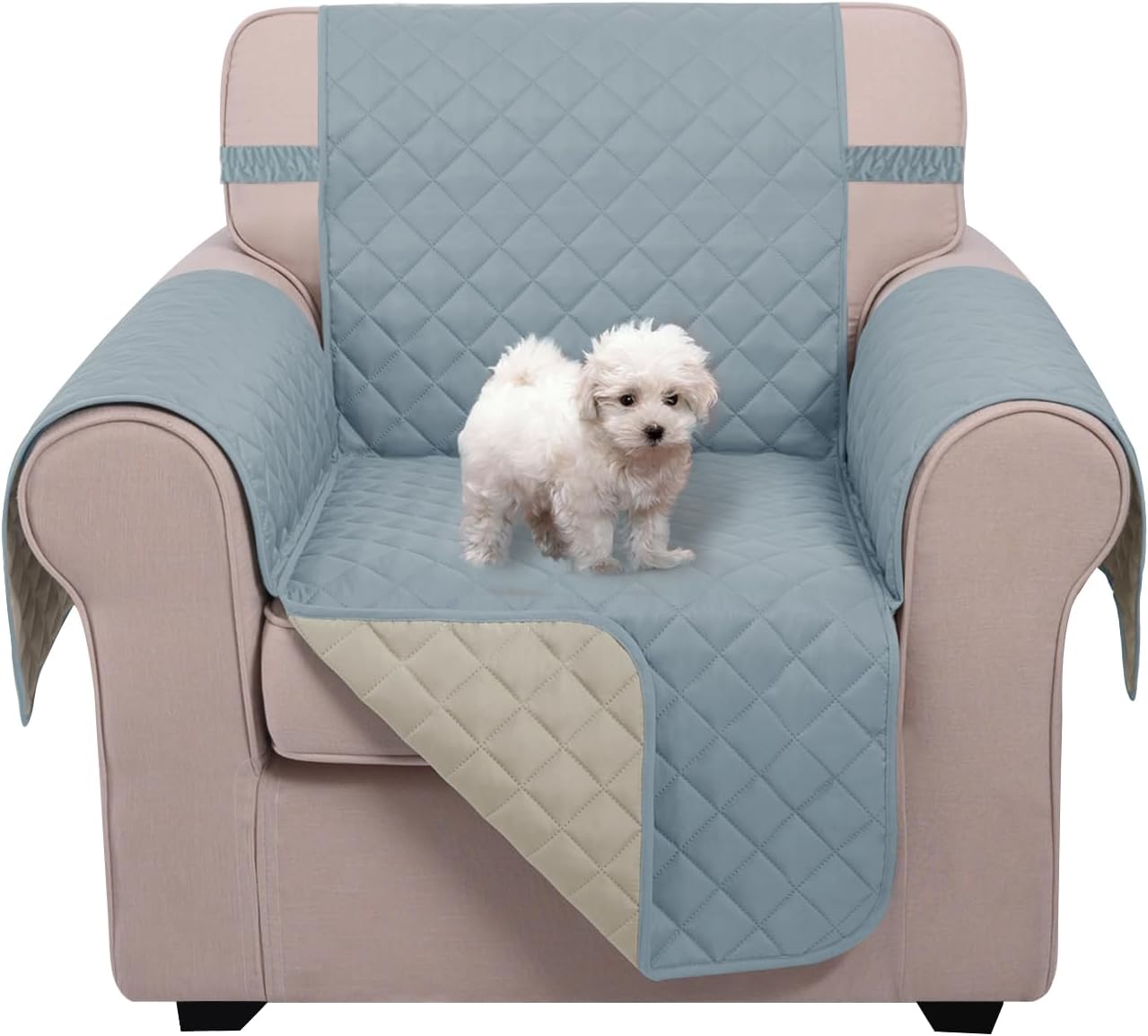 U-NICE HOME Reversible Sofa Cover Washable Couch Cover for Dogs Friendly with Elastic Straps Water Repellent Furniture Protector for 3 Cushion Couch (Sofa, Coffee/Beige) - Colors A