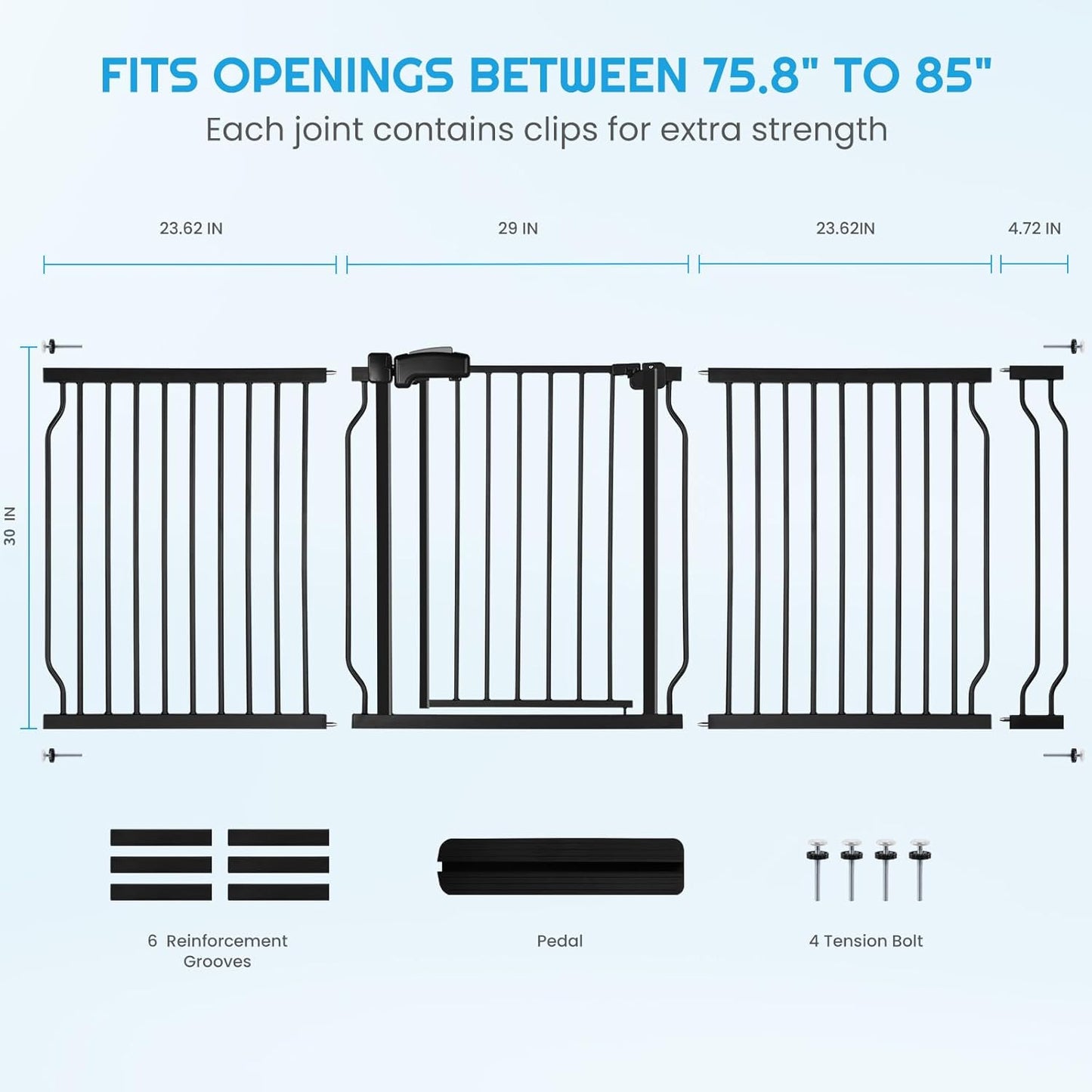 Extra Wide Baby Gate for Stairs Doorways with Door, 30" Tall 57.1-66.5" Wide Easy Install Dog Gate Indoor, Safety Metal Pressure Mounted Pet Gate with Walk-Thru Auto Close for the House, Black