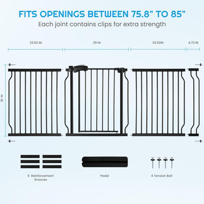 Extra Wide Baby Gate for Stairs Doorways with Door, 30" Tall 57.1-66.5" Wide Easy Install Dog Gate Indoor, Safety Metal Pressure Mounted Pet Gate with Walk-Thru Auto Close for the House, Black