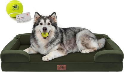 Extra Large Dog Bed, Orthopedic XL Washable Memory Foam Bed for Big Dogs Waterproof Pet Couch Sofa Bolster with Removable Cover, Non-Slip Bottom, Tennis Ball Toy, 42x30