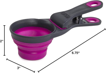 Dexas Pets Collapsible KlipScoop Collapsible Dry Dog Food Scoop and Dog Food Bag Clip, 1 Cup Capacity, Pro Blue