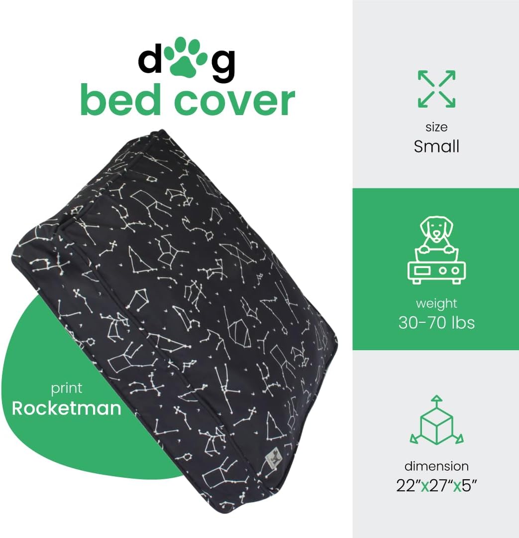 Molly Mutt Medium to Large Dog Bed Cover- Forever Young Print - Measures 27”X36”X5’’ - 100% Cotton - Durable - Breathable - Sustainable - Machine Washable Dog Bed Cover (Dd82b)