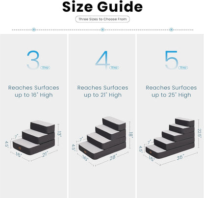 Garnpet 4-Step Adjustable Dog Stairs for Beds, Dog Steps for Small Dogs and Cats, Foldable Pet Stairs for Bed Climbing, Non-Slip Pet Step Indoor, Grey