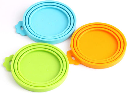 Comtim Pet Food Can Cover Silicone Can Lids for Dog and Cat Food(Universal Size,One fit 3 Standard Size Food Cans) (Blue/Purple)