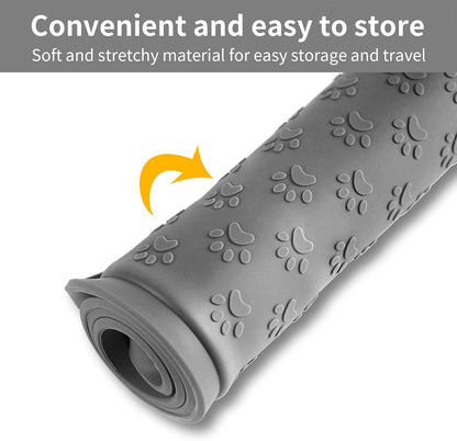 Ptlom Pet Placemat for Dog and Cat, Mat for Prevent Food and Water Overflow, Suitable for Small, Medium and Big Pet, 18" 12", Grey, Silicone