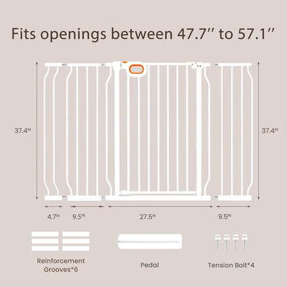 owlie 37.4" Extra Tall Wide Baby Gate for Stairs Doorways,47-57 Inch Extra Large Long Baby Gate with Door Indoor Safety Metal Pressure Mounted Pet Gate with Walk-Thru Auto Close, Black