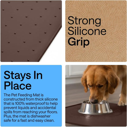 GORILLA GRIP 100% Waterproof Raised Edge BPA Free Silicone Pet Feeding Mat, Dog Cat Food Mats Contain Spills Protects Floors, Placemats for Cats and Dogs Water Bowl, 18.5x11.5, Gray
