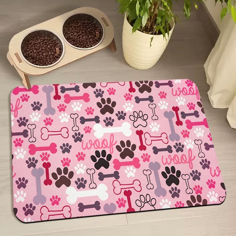 Dog Food Mats for Floors Waterproof, Pet Water Bowl Mats Pet Feeding Absorbent Placemats Plaid 12 * 20 inch