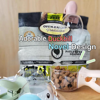 1pcs Cute Adorable Duckbill Design Grain Scoop for Dog Cat with Handle Sealing Clip Multi-functional Food Scoop (Blue)