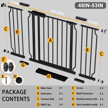 Fairy Baby Extra Wide Baby Gate Black 57.5-62 Inch Wide, Walk Through Pressure Mounted No Drill for Doorways, Long and Large Tension Dog Gates for Pet and Kids