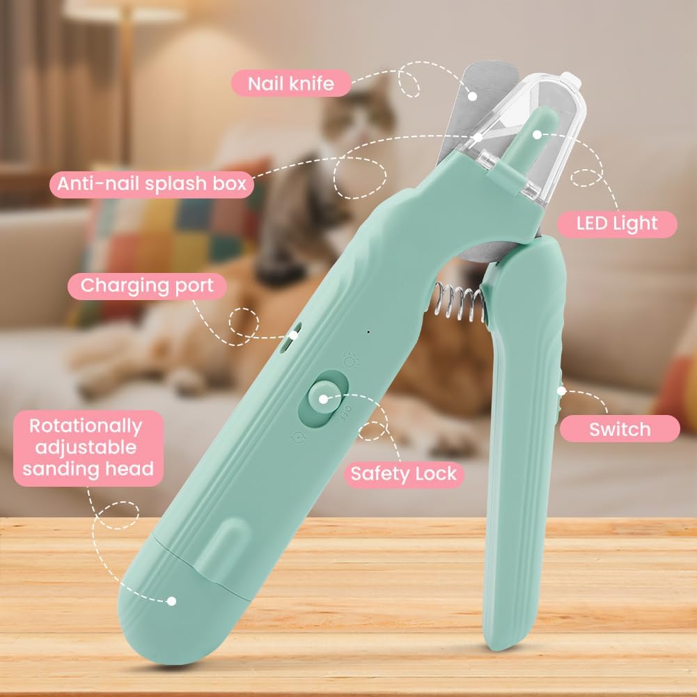 2-in-1 Dog Nail Grinder & Dog Nail Clippers Trimmers, Dogs Trimmer with LED Light + Splash Guard + Storage Case, Pet Claw Clippers for Dogs Cats, USB Rechargeable (White)