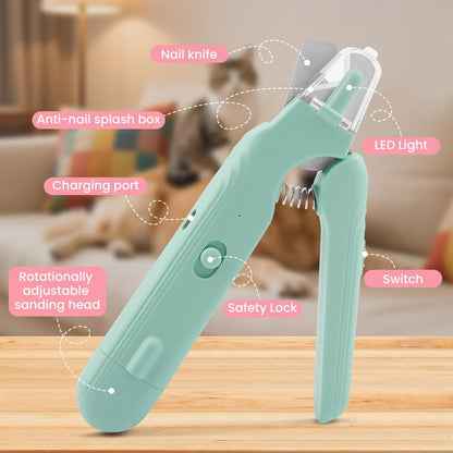 2-in-1 Dog Nail Grinder & Dog Nail Clippers Trimmers, Dogs Trimmer with LED Light + Splash Guard + Storage Case, Pet Claw Clippers for Dogs Cats, USB Rechargeable (White)