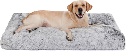Bedfolks Waterproof Dog Crate Bed, Plush With Removable Washable Cover, Faux Fur Crate Pad for Medium Dogs, Fluffy Kennel 29"x21", Dark Grey