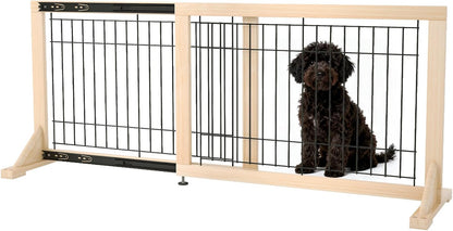 Extra Wide Freestanding Dog Gate, Adjustable Width 31.5"–61", 19.7" Tall Indoor Pet Gate for Kitchen, Living Room & Stairs, Wooden Metal Frame No-Drill Pet Barrier