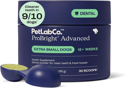 PetLab Co. ProBright Advanced Dental Powder - Dog Breath Freshener - Teeth Cleaning Made Easy – Targets Tartar & Bad Breath - Packaging May Vary - Formulated for Small Dogs