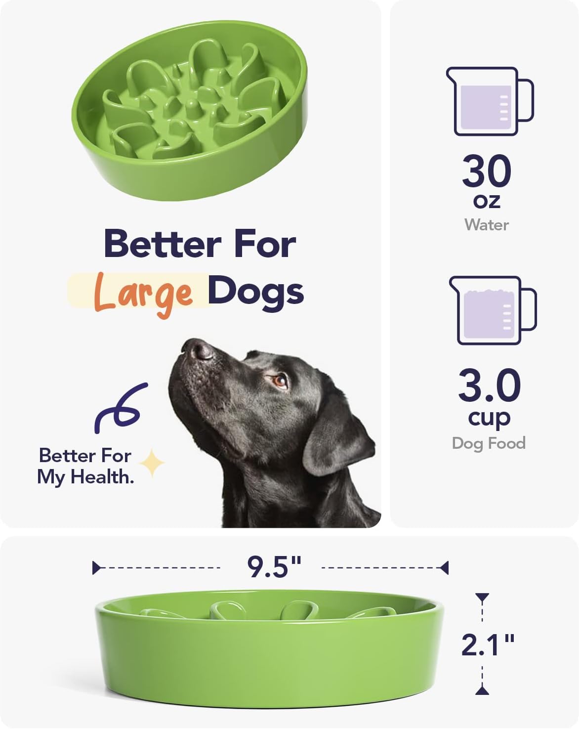 LE TAUCI Dog Bowls Slow Feeder Ceramic, 1.5 Cup Slow Feeding Bowl for Small and Medium Breed, Puzzle Dog Food Bowl for Fast Eater, Maze Purple