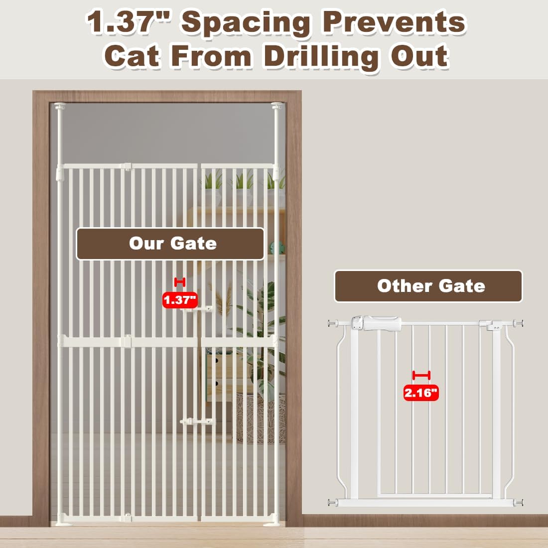 71" Extra Tall Cat Gate for Doorway,34"-37" Wide Pet Gate Pressure Mounted Walk Through Swing Auto Close Safety Dog Gates for Indoor, Stairs,Hallway